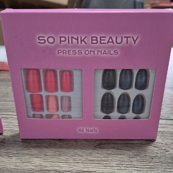 💲1️⃣0️⃣ Bundled ✔️So Pink Beauty Press On Nails Set 48 Nails 2 Designs - Picture 1 of 4